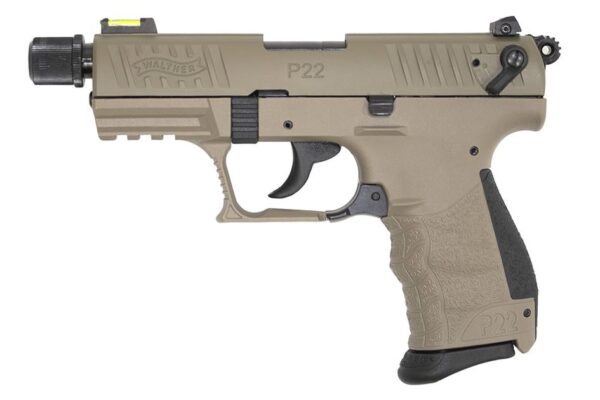 Walther P22 QD 22LR FDE Rimfire Pistol with Threaded Barrel and Fiber Optic Front Sight